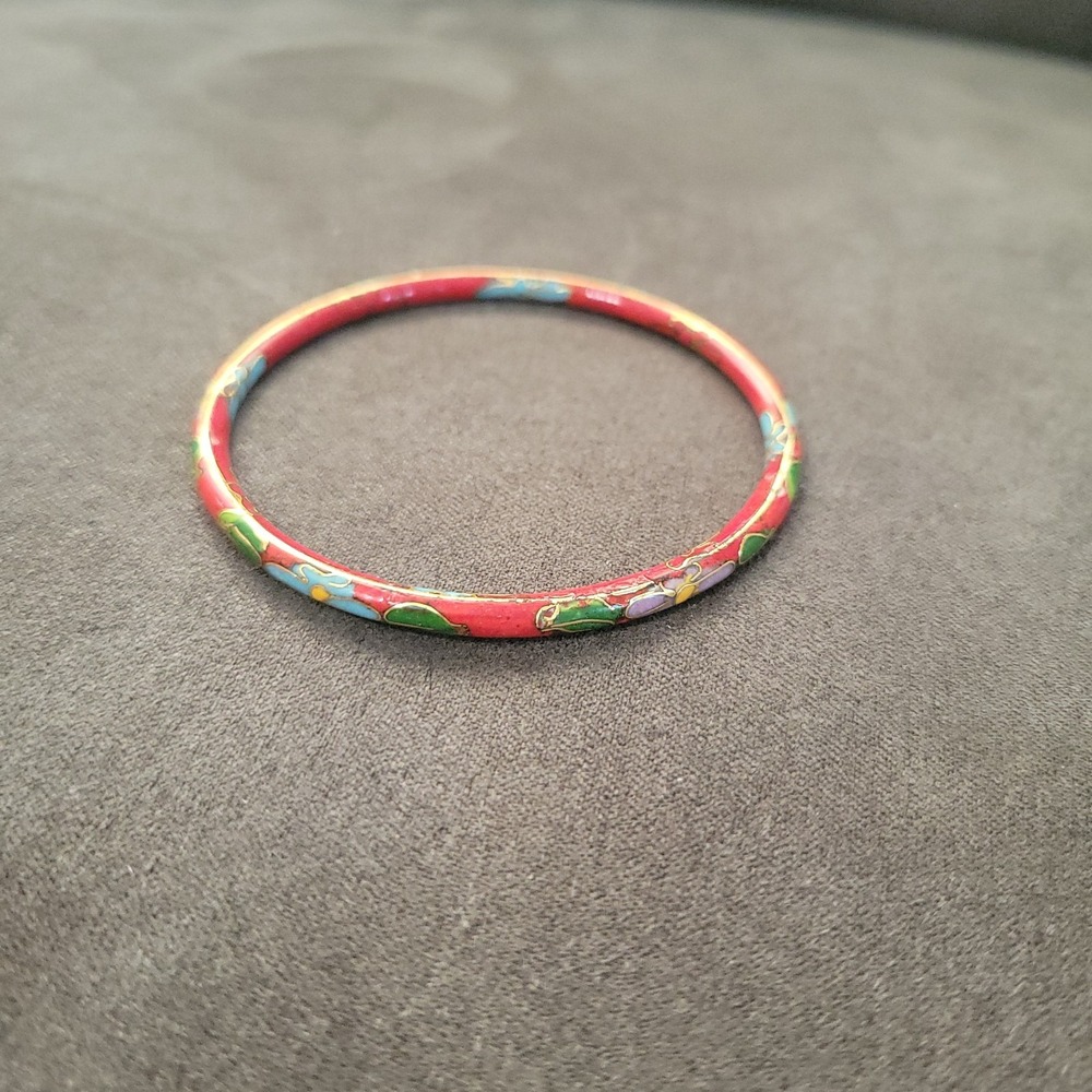 Vintage Red floral cloisonné enamel bangle bracelet